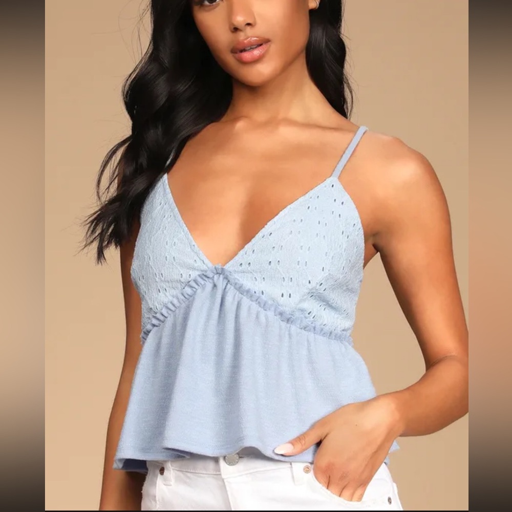 Lulus NWOT* Light Blue Eyelet Peplum Top